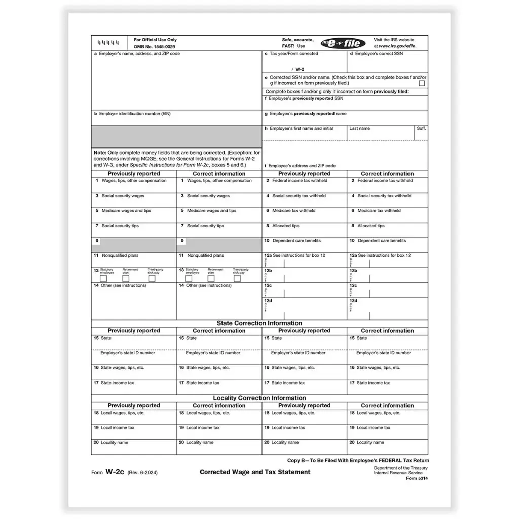 Tax Form W-2C - Copy B - Employee Federal (5314)