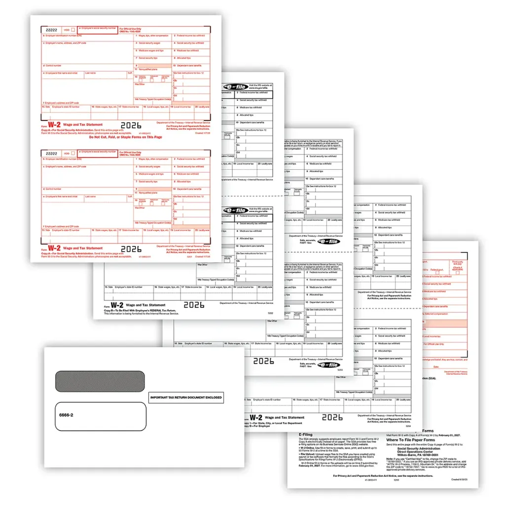 [5650E] 2-Up Traditional W-2 Convenience Set with Envelopes - 6 Part (5650E) (50 Employees)