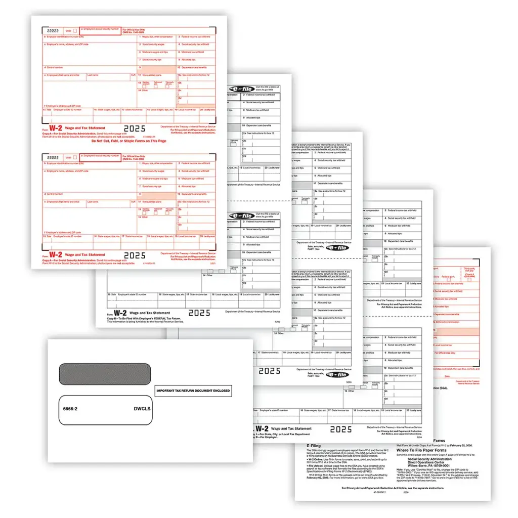 2-Up Traditional W-2 Convenience Set with Envelopes - 6 Part (5650E)(50 Employees)