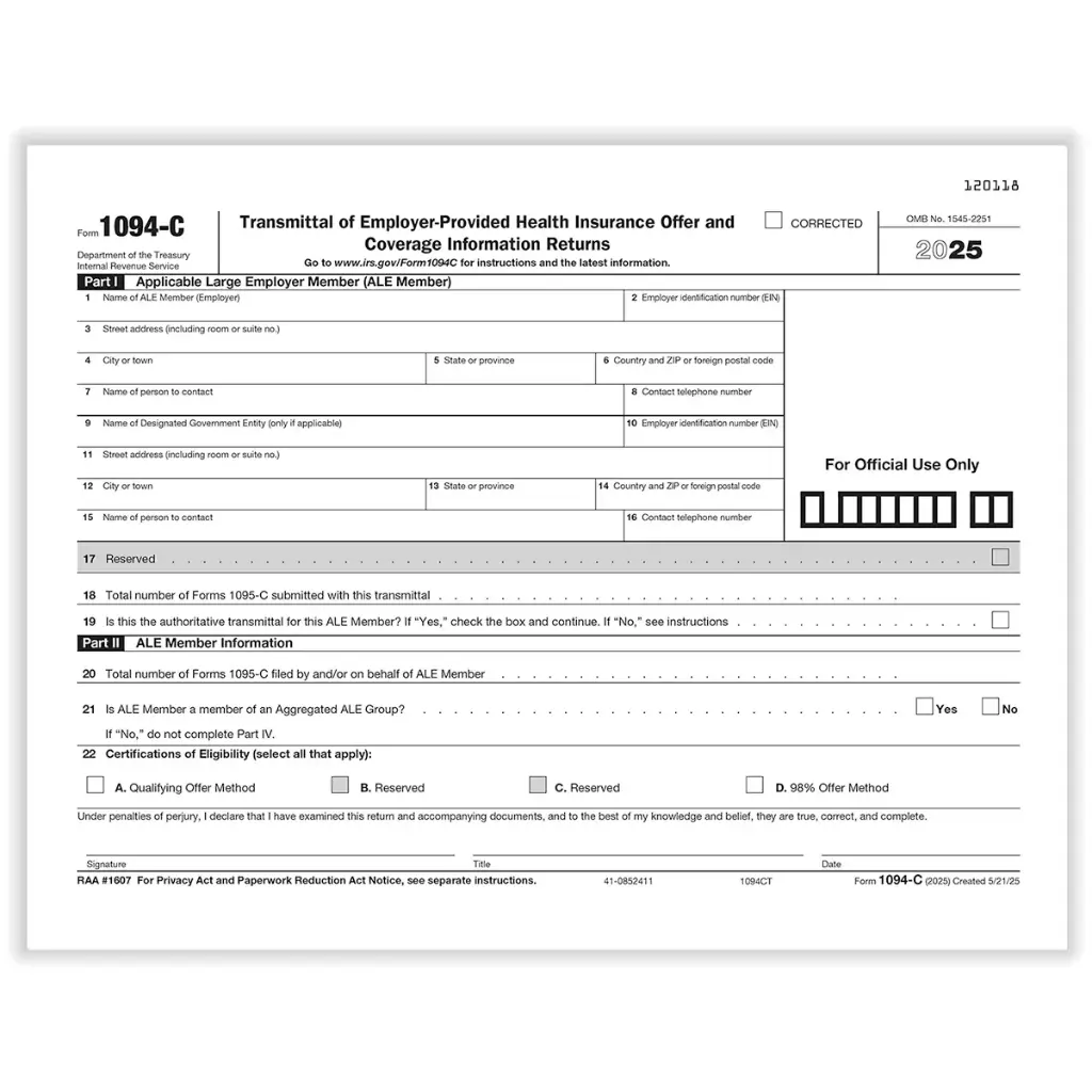 [1094CT25] Tax Form 1094-C Transmittal of Employer Health (1094CT)