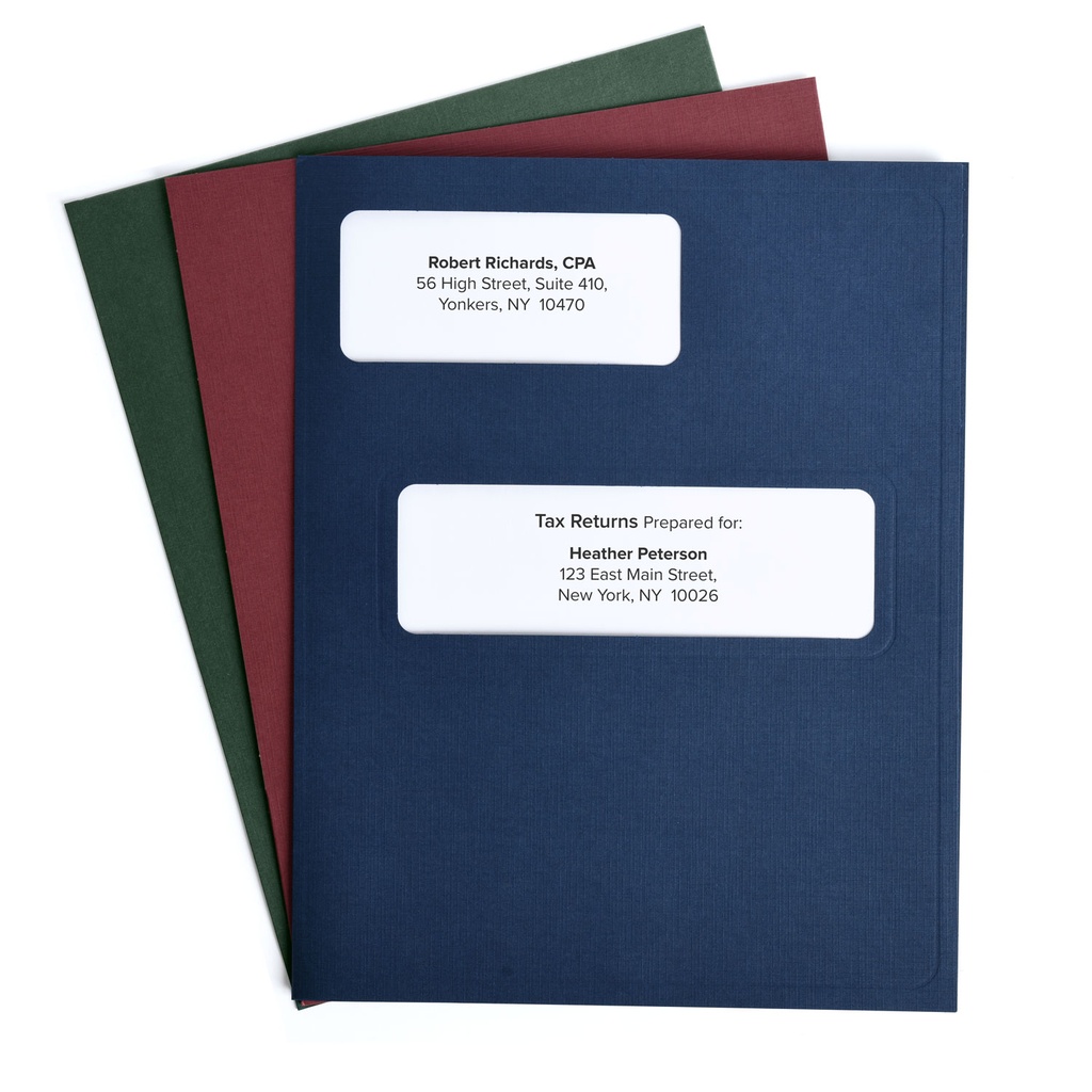 [291-U25] Linen Tax Software Folders - Large Offset (Blue - 80 lb. Linen, Top-Tabs with Right Pocket)