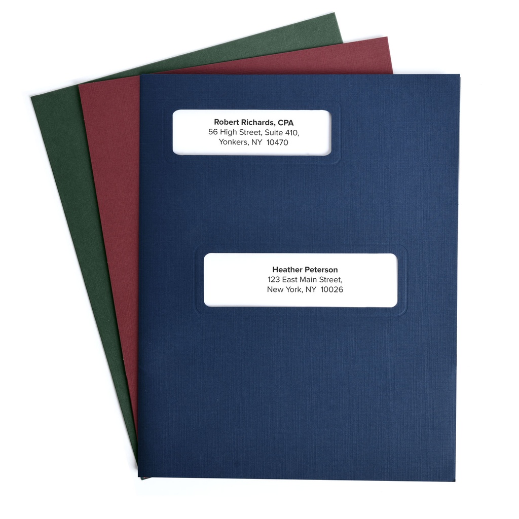 [291-U40] Linen Tax Software Folders - Small Offset (Blue - 80 lb. Linen, Top-Tabs with Right Pocket)