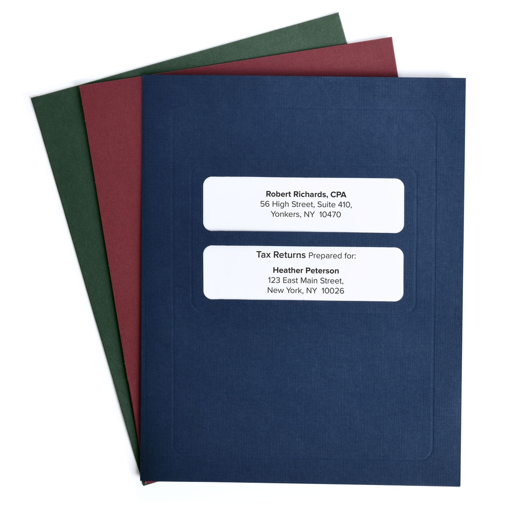 [291-U00T] Linen Tax Software Folders - Centered (Blue - 80 lb. Linen, Top-Tabs with Right Pocket)