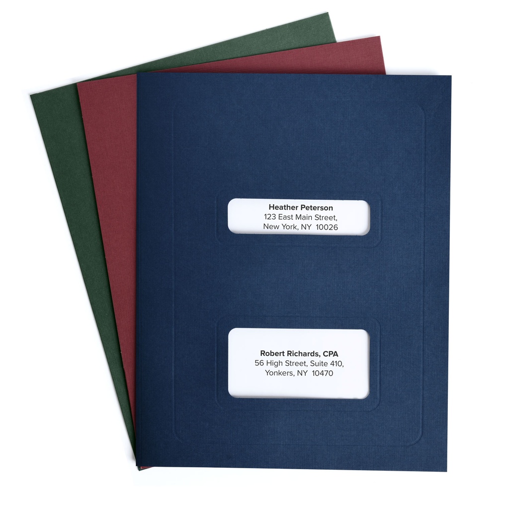 [291-D00] Linen Tax Software Folders - Double Window (Blue - 80 lb. Linen, Top-Tabs with Right Pocket)