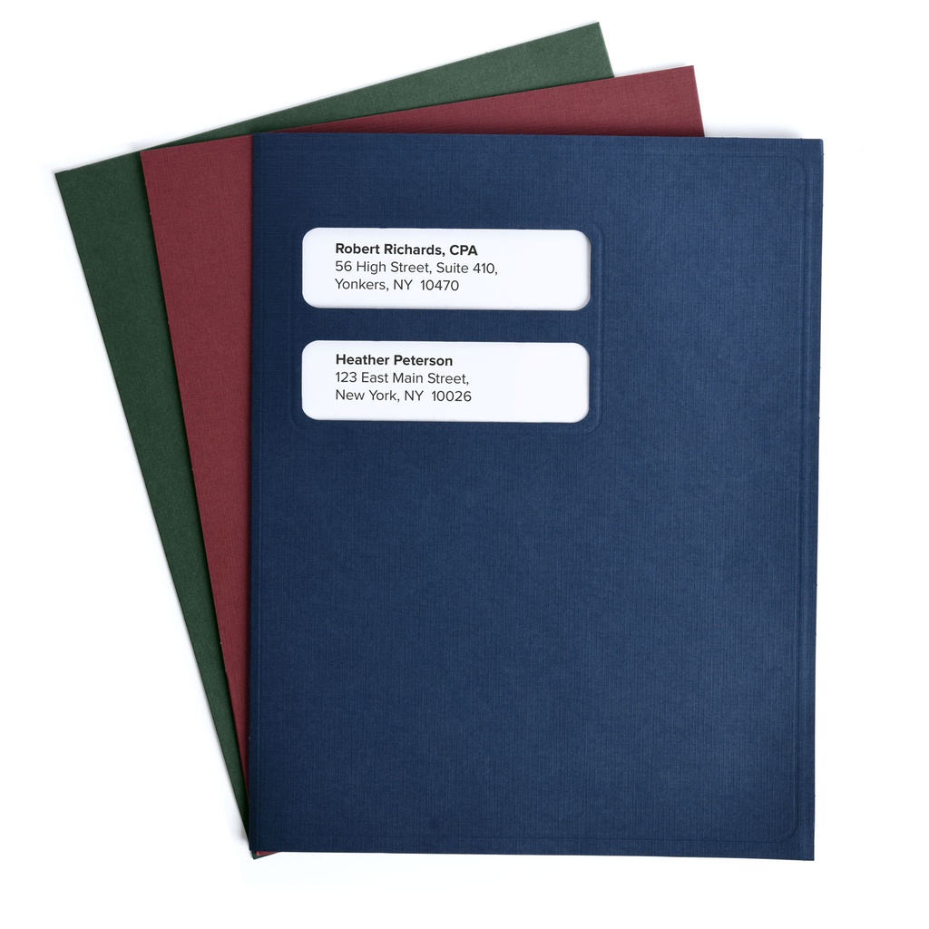 [291-L20] Linen Tax Software Folders - Small Windows (Blue - 80 lb. Linen, Top-Tabs with Right Pocket)