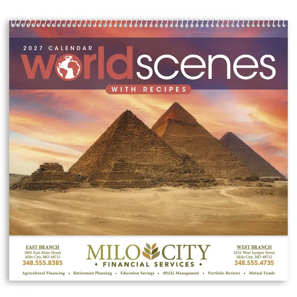 [230-085] World Scenes with Recipes Wall Calendar (Printed in Black Ink)