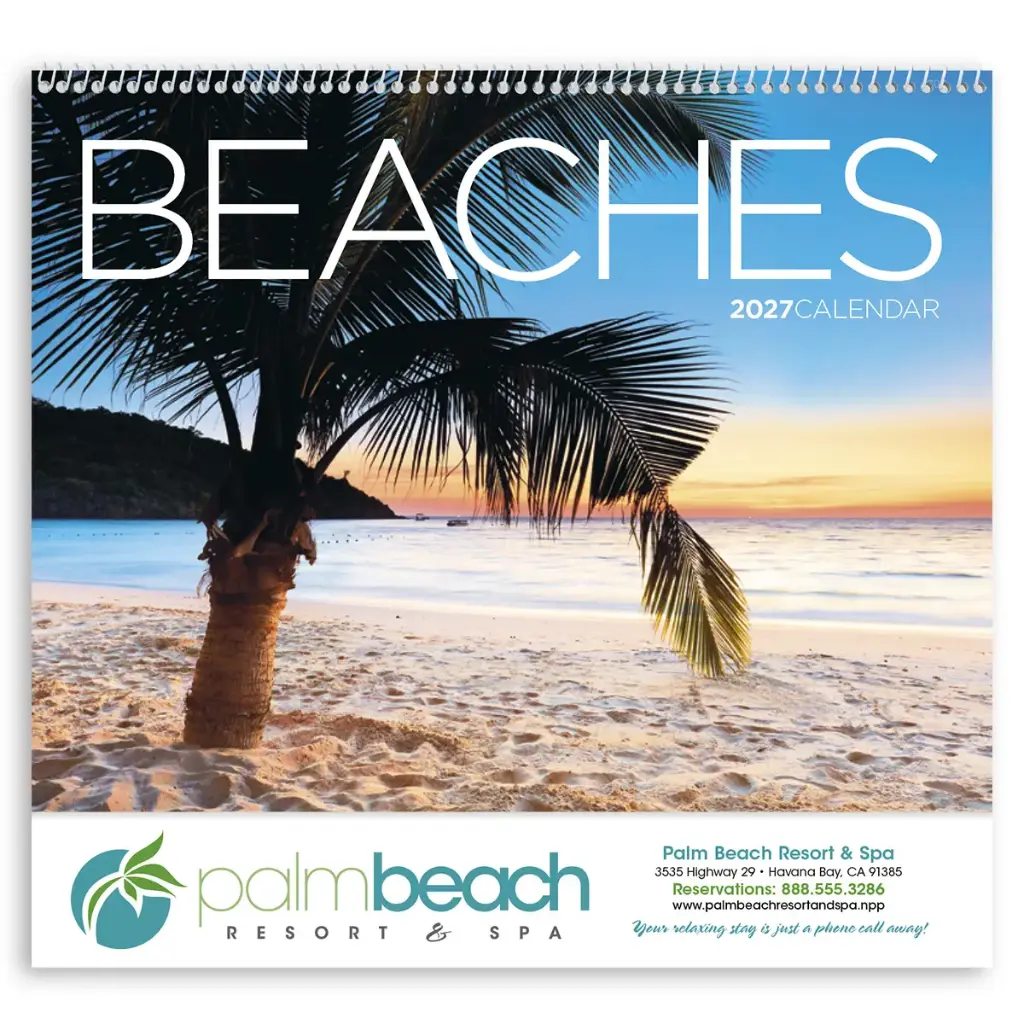 [230-074] Beaches Wall Calendar - Spiral (Printed in Black Ink)