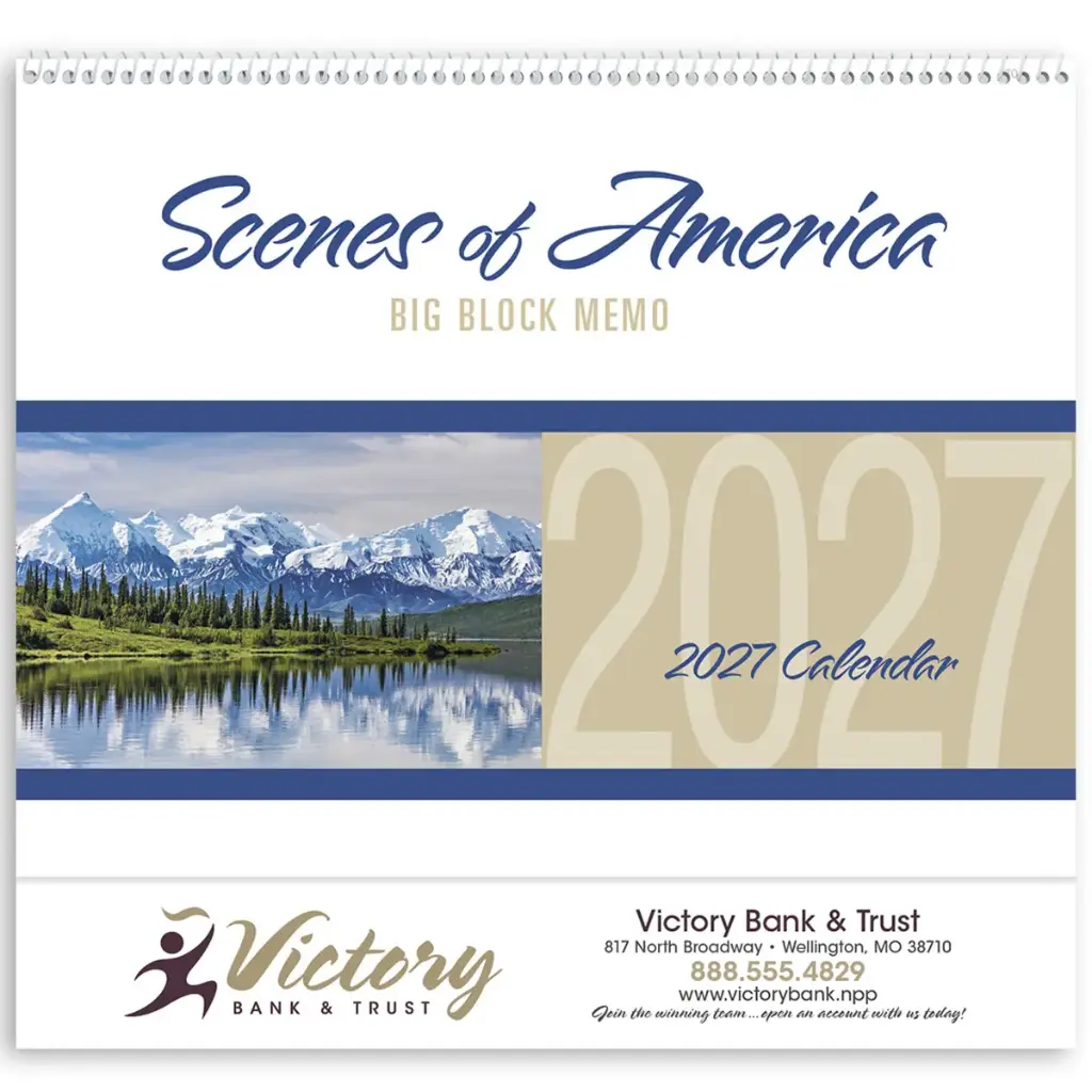[230-035] Scenes Of America Big Block Memo Wall Calendar (Printed in Black Ink)