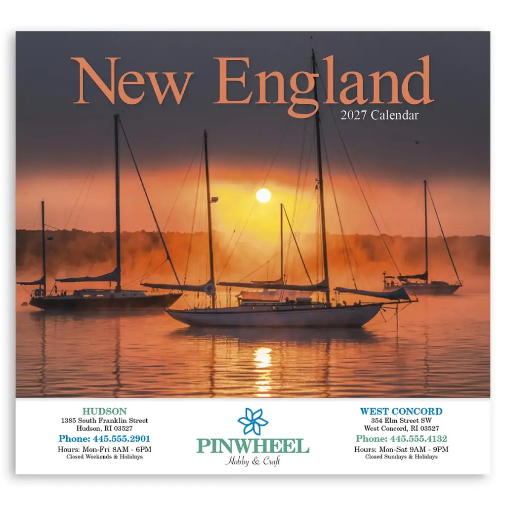 [230-168] New England Appointment Wall Calendar (Printed in Black Ink)