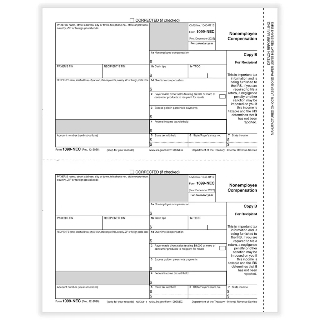Tax Form 1099-NEC - Copy B Recipient (NEC5111)