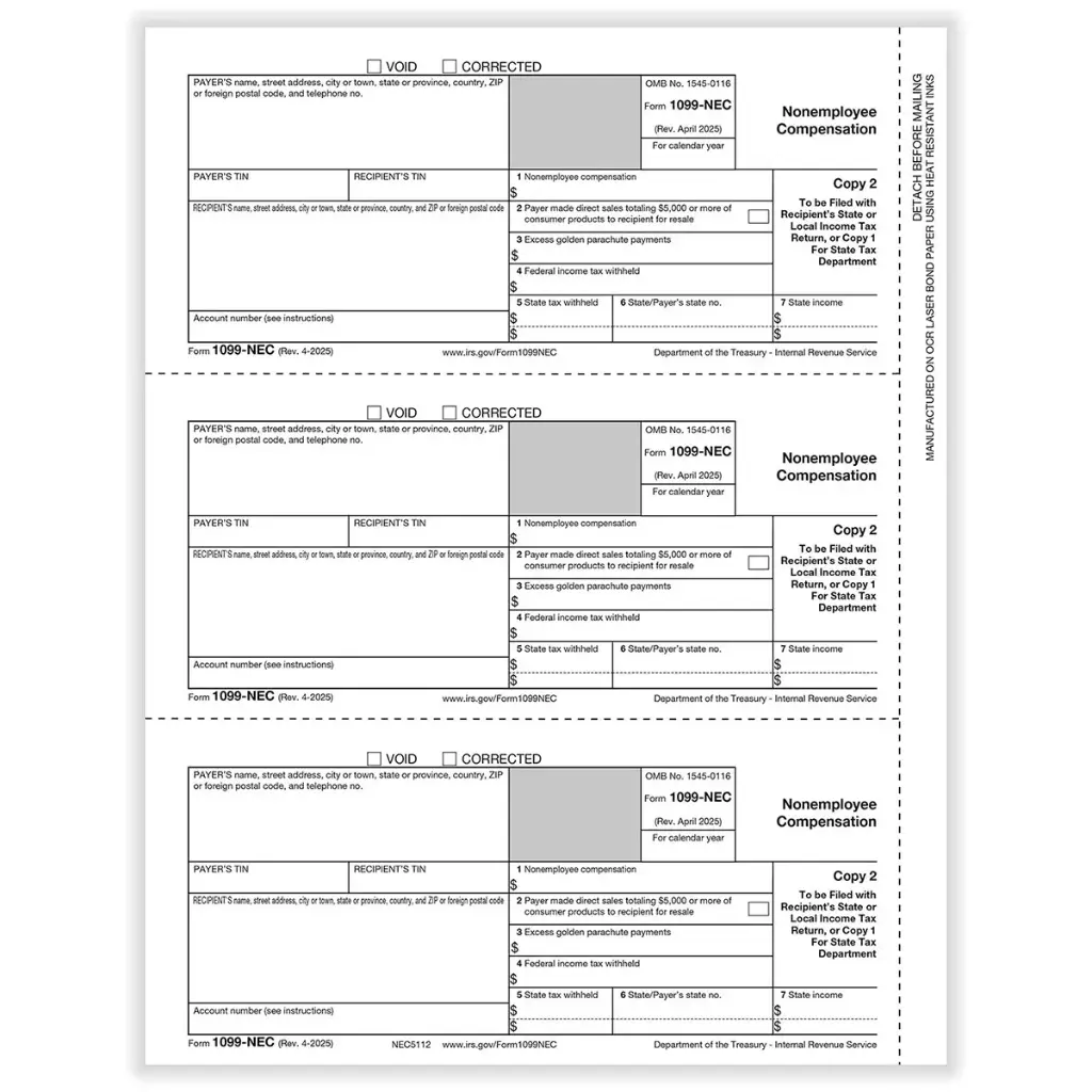 [NEC5112] Tax Form 1099-NEC - Copy 2 / Copy 1 Payer (NEC5112)