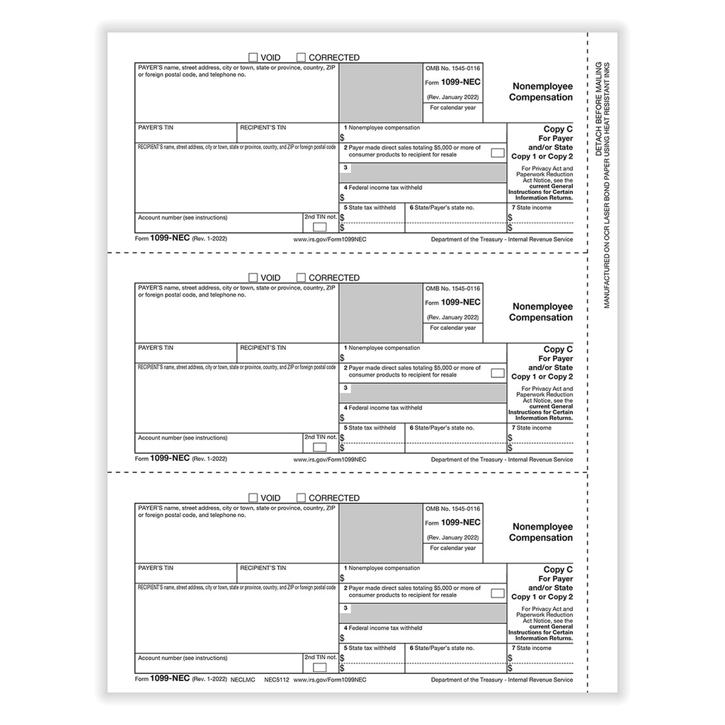 Tax Form 1099-NEC - Copy C Payer (NEC5112)