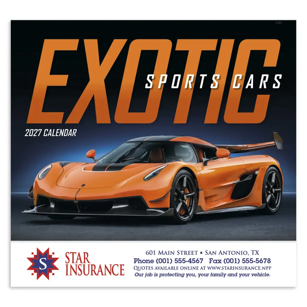 [230-125] Exotic Sports Cars Wall Calendar (Printed in Black Ink)