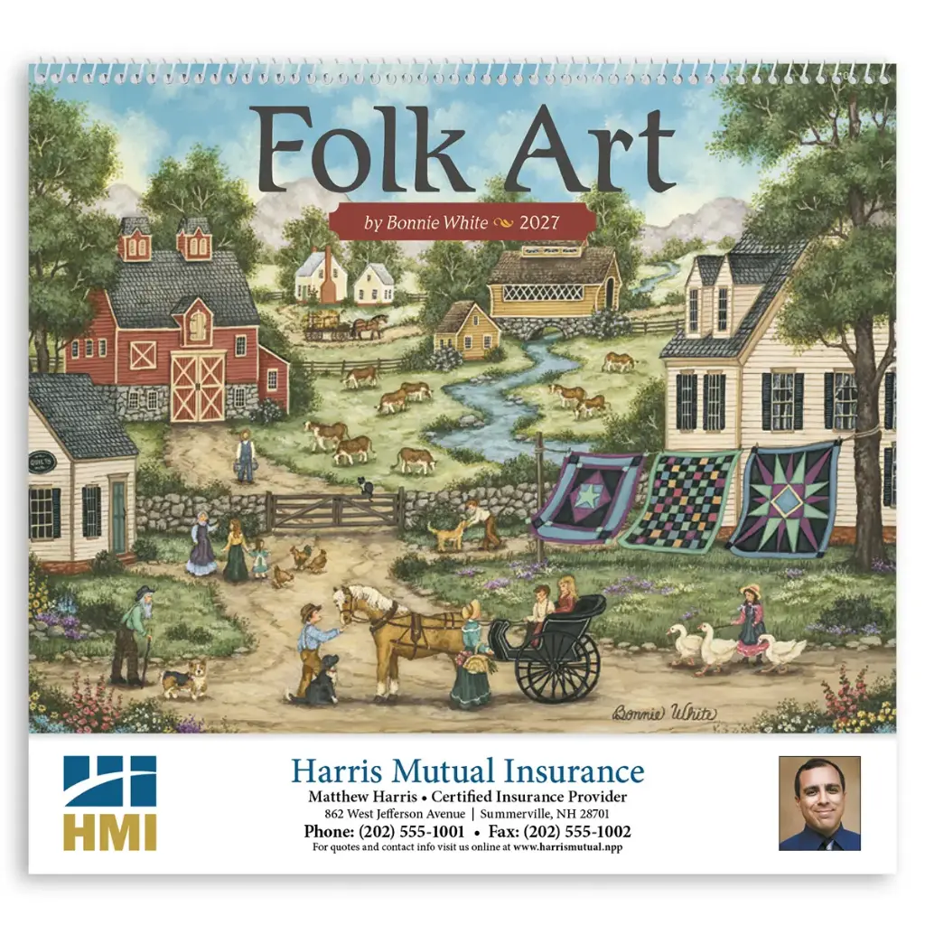 [230-067] Folk Art Wall Calendar (Printed in Black Ink)