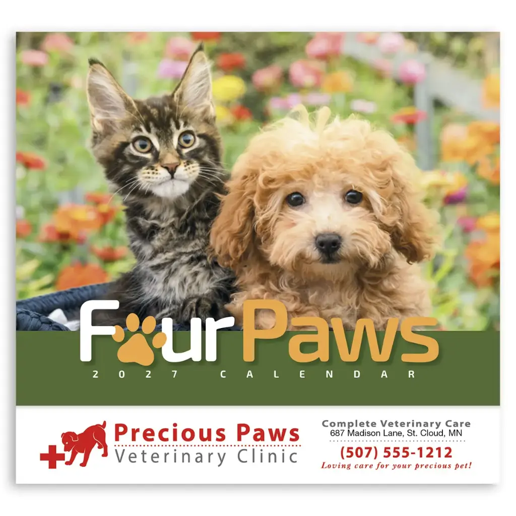 [230-143] Four Paws Appointment Wall Calendar (Printed in Black Ink)