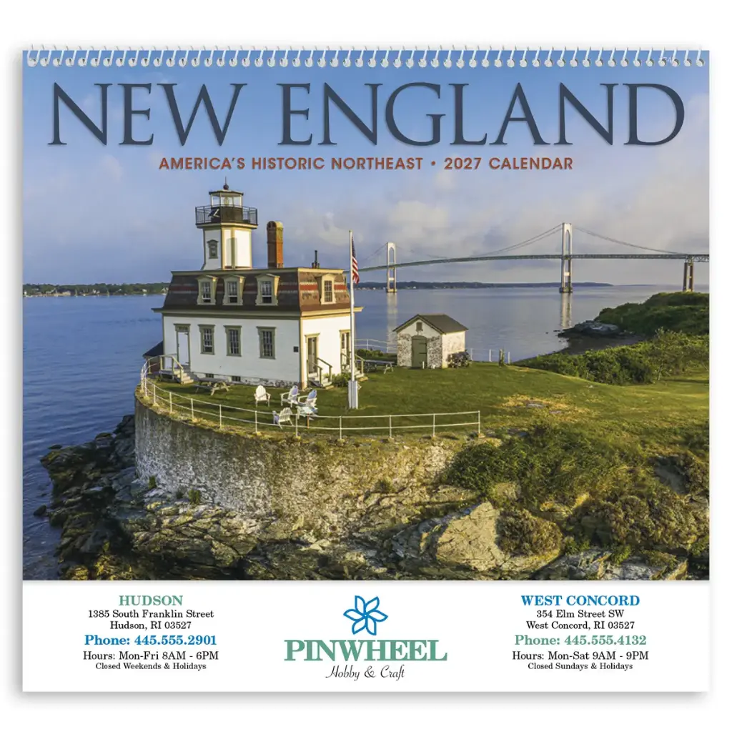 [230-090] New England Tour Wall Calendar (Printed in Black Ink)