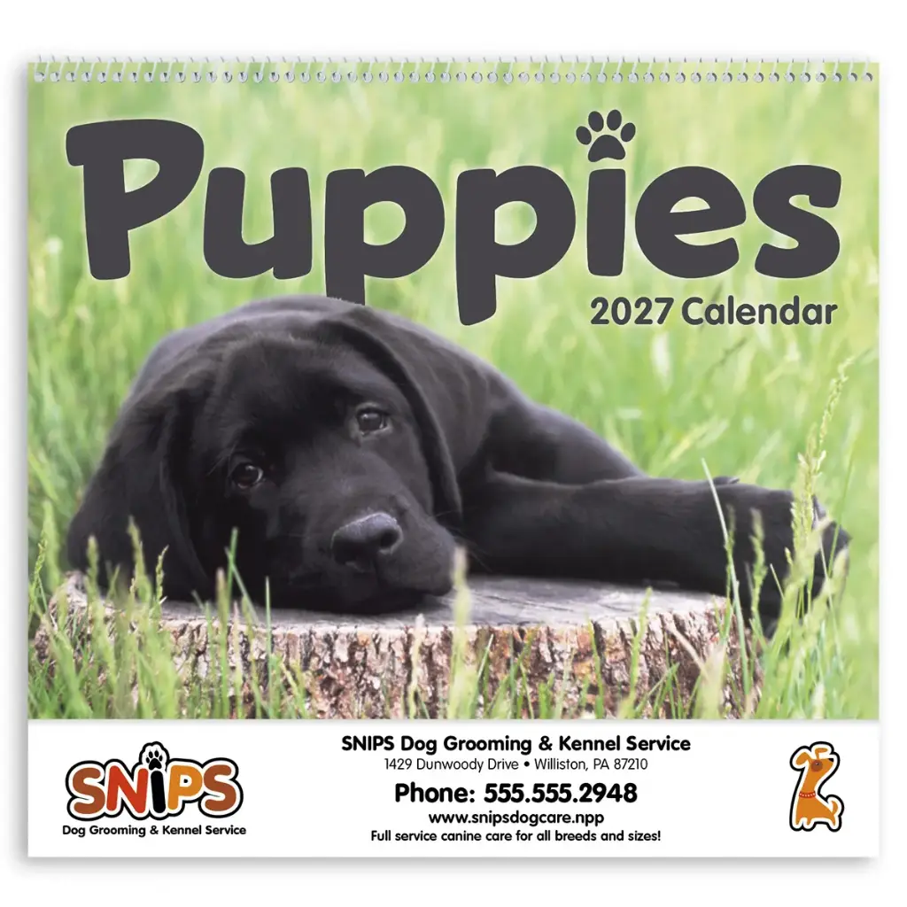 [230-016] Puppies Wall Calendar (Printed in Black Ink)