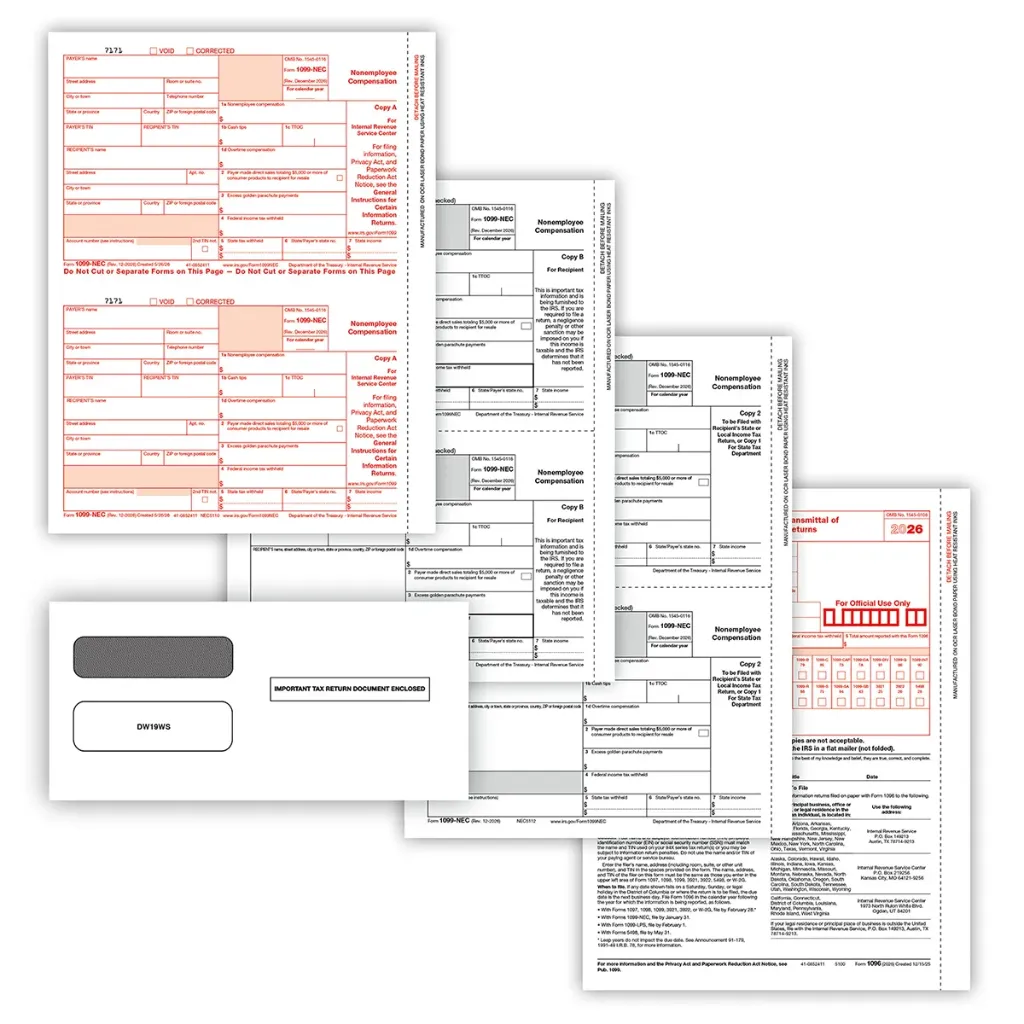 2-Up 1099-NEC Convenience Set with Envelopes - 4 Part (NEC6103E) (10 Employees)