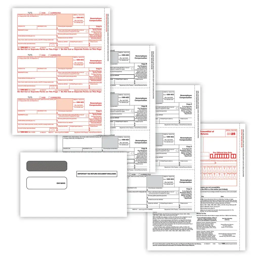 3-Up 1099-NEC Convenience Set with Envelopes - 4 Part (NEC6103E)(10 Employees)