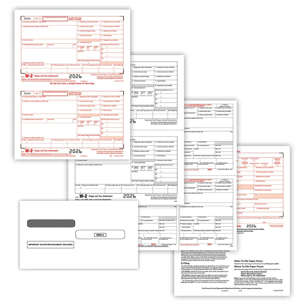 [5846E] 4-Up W-2 Convenience Set with Envelopes - 6 Part (5846E)  (50 Employees)