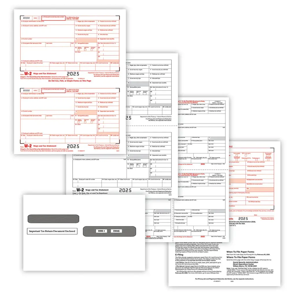 4-Up W-2 Convenience Set with Envelopes - 6 Part (5846E)(50 Employees)