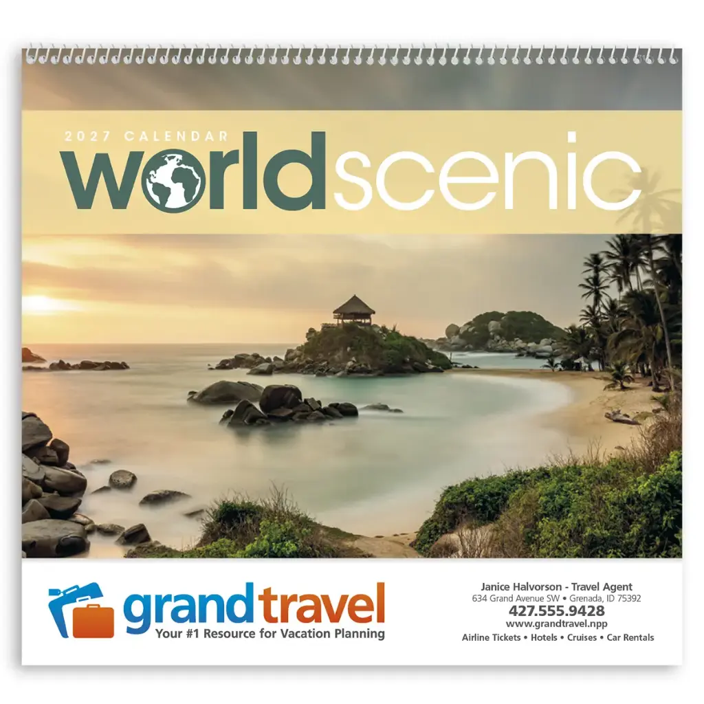 [230-077] World Scenic Wall Calendar (Printed in Black Ink)