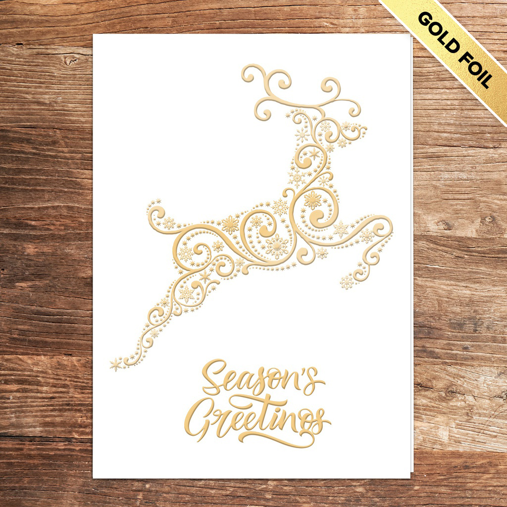 [310-1009] Frolicking Deer Business Holiday Card (FREE Blank Envelopes)