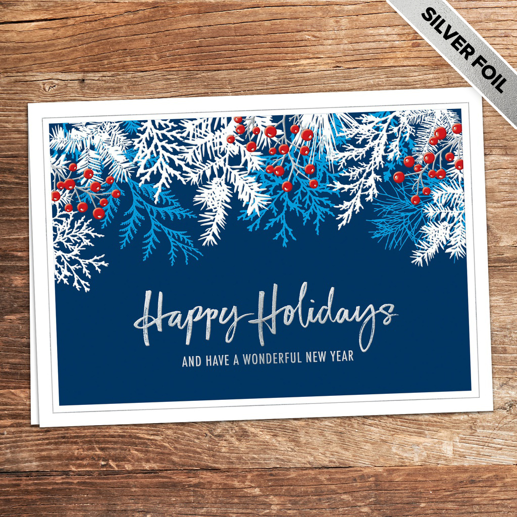 [310-1008] Snowy Holly Business Greeting Card (FREE Blank Envelopes)