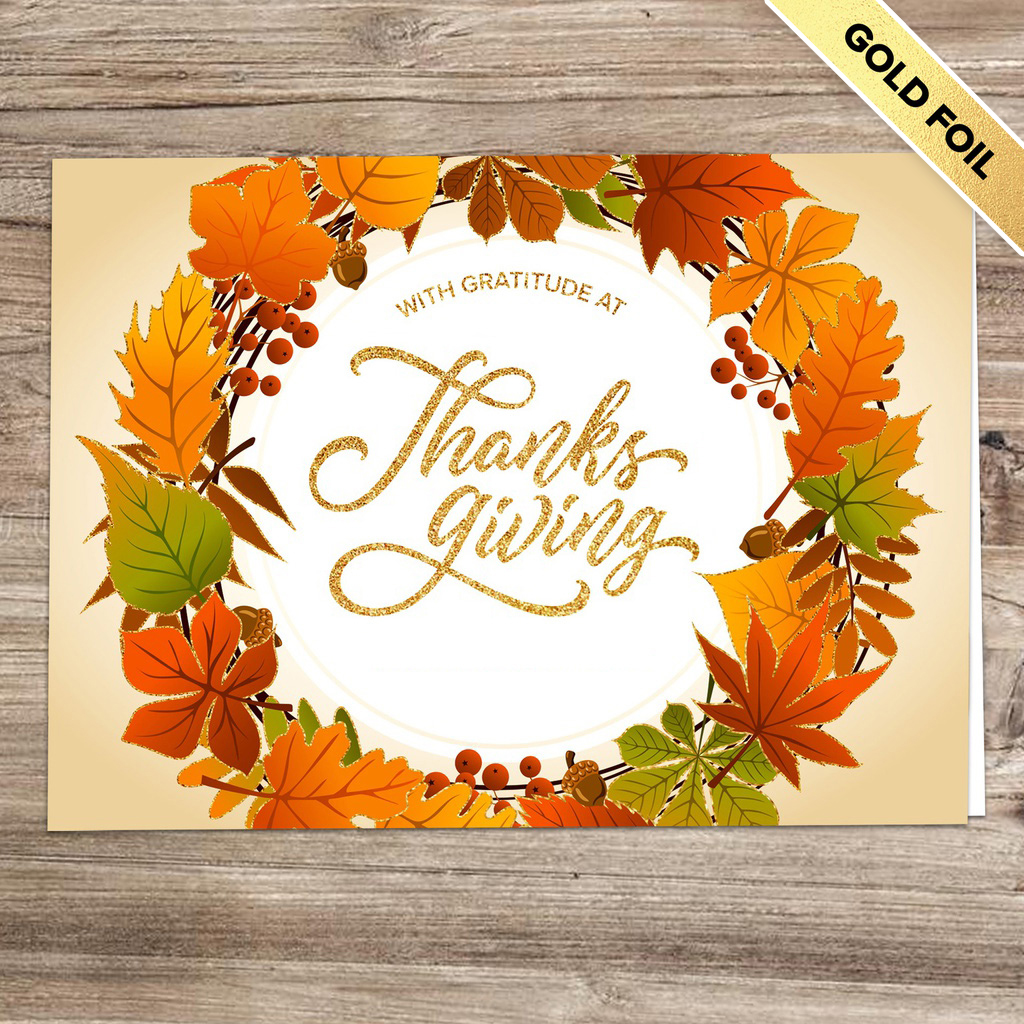 [310-1012] Autumn Wreath Business Thanksgiving Card (FREE Blank Envelopes)
