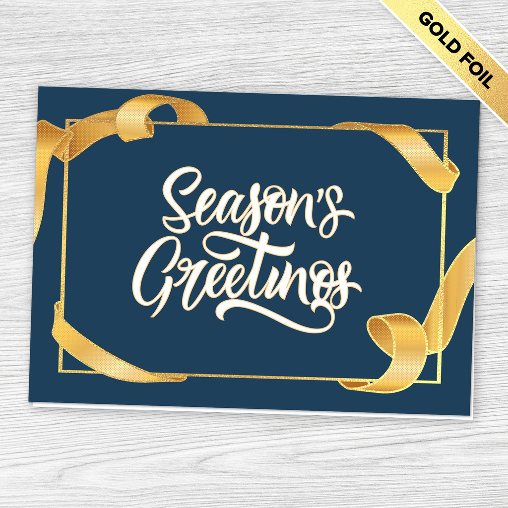 [310-1017] Gold Ribbon Business Holiday Card (FREE Blank Envelopes)