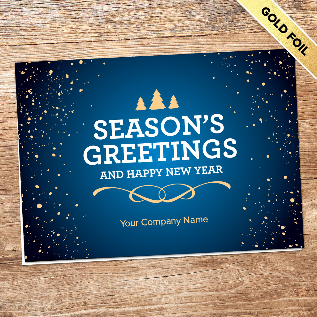 [310-1021P] Glittering Business Holiday Card - Blue (FREE Blank Envelopes)