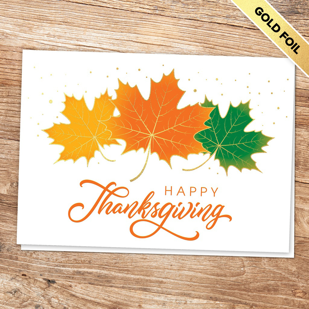 [310-1026] Falling Leaves Business Thanksgiving Card (FREE Blank Envelopes)