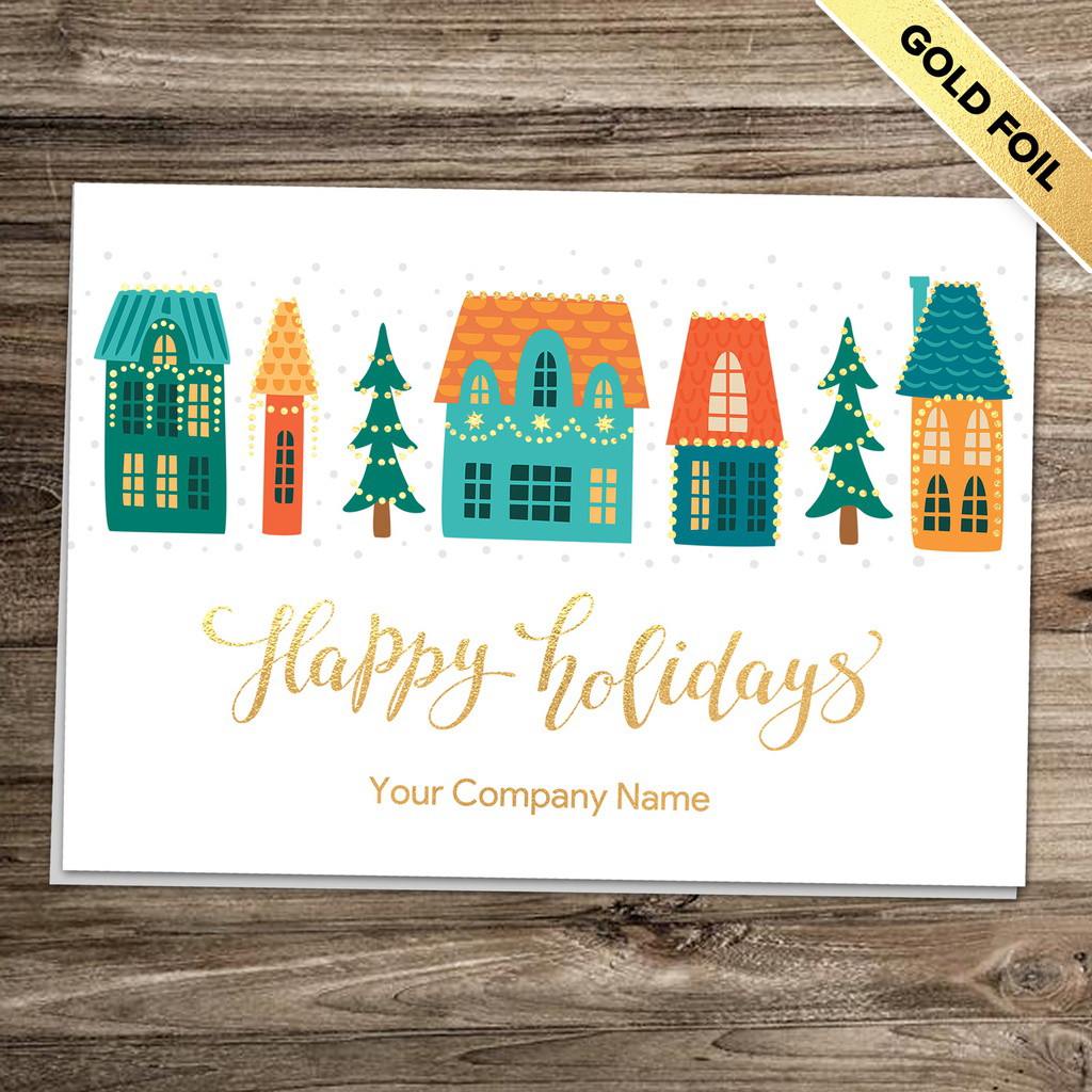 [310-1029] Festive Neighborhood Business Holiday Card (FREE Blank Envelopes)