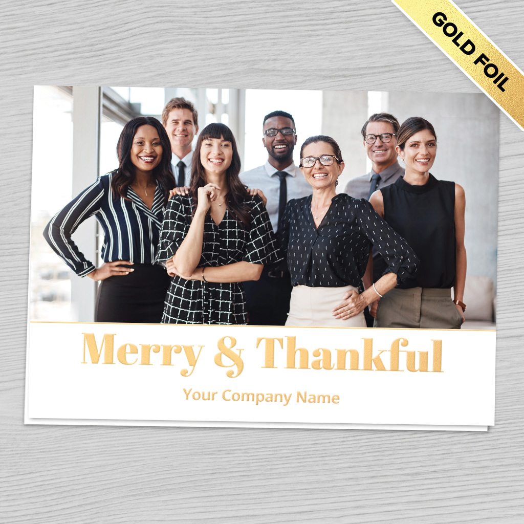 [310-1031] Merry & Thankful Photo Business Holiday Card (FREE Blank Envelopes)