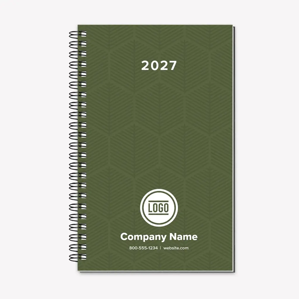 [240-W-CB53] Geometric Olive Green Custom Diaries (Weekly)
