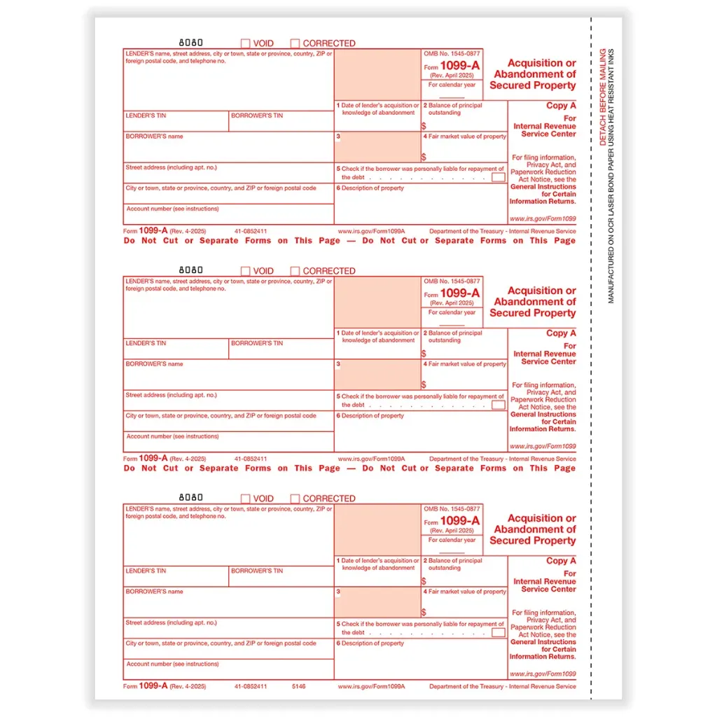 [514650] Tax Form 1099-A Federal Copy A, 3-Up (5146)