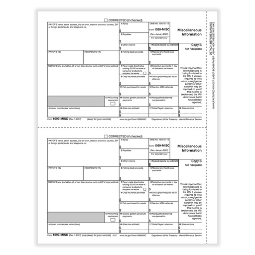 [5111] Tax Form 1099-MISC - Copy B Recipient (5111)