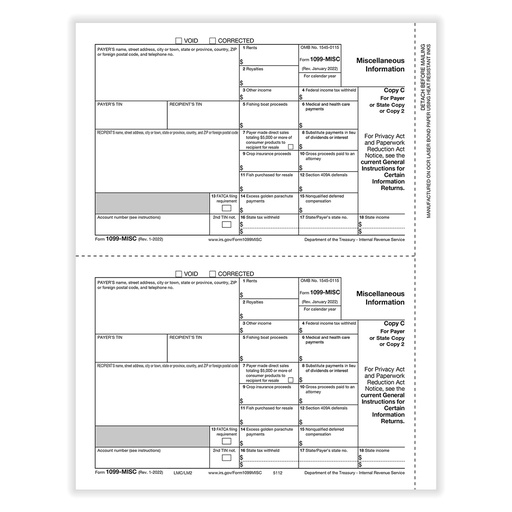[5112] Tax Form 1099-MISC - Copy C Payer (5112)