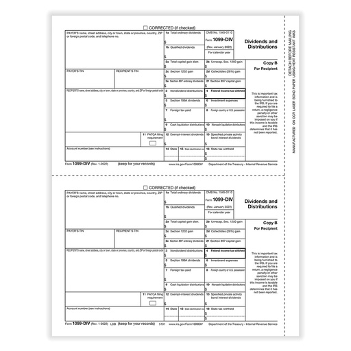 [5131] Tax Form 1099-DIV - Copy B/ 2 Recipient (5131)