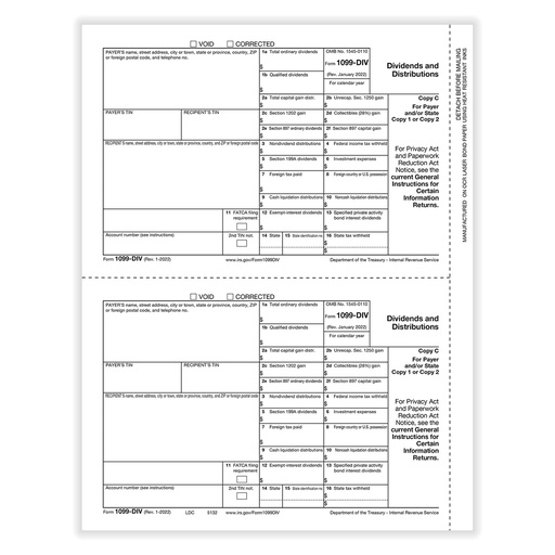 [5132] Tax Form 1099-DIV - Copy C/ 1 Payer State (5132)