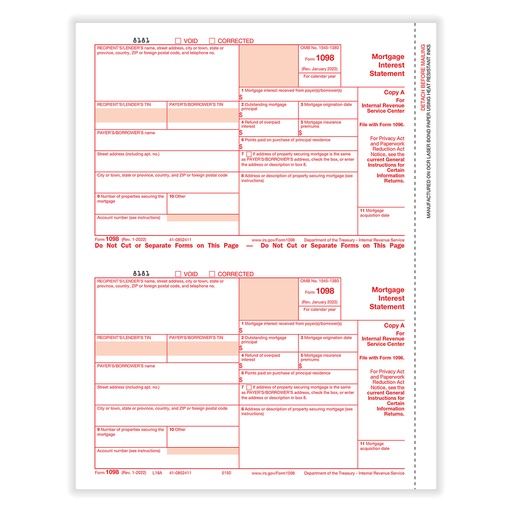 [5150] Tax Form 1098 - Copy A Federal (5150)