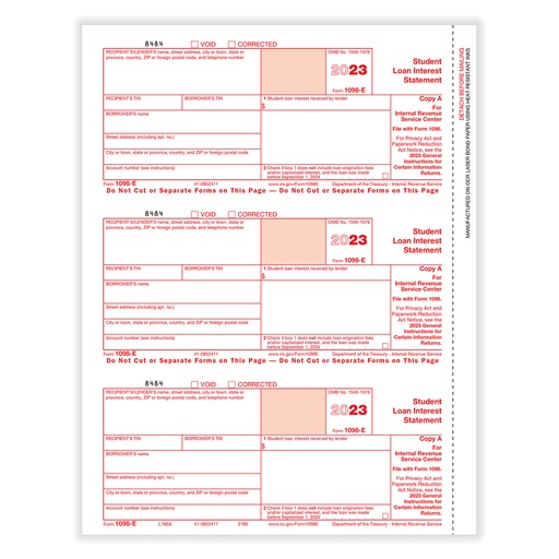 [5185] Tax Form 1098-E - Copy A Federal (5185)