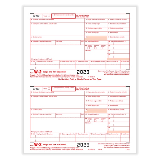 [5201] Tax Form W-2 - Copy A - 2up (5201)