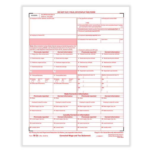 [5313] Tax Form W-2C - Copy A - Employers Federal (5313)